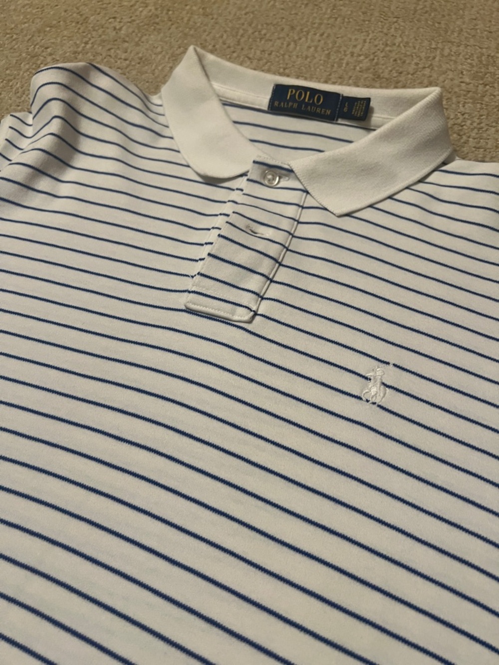 Polo by Ralph Lauren White Polo with Royal Blue Stripes, Men’s Large - Picture 6 of 7